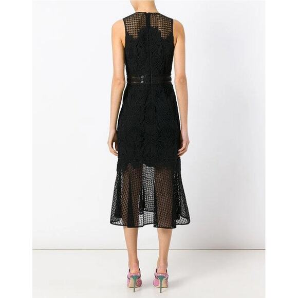 Jonathan Simkhai Black Lace & Crochet Corded Fluted Midi Dress, Sz 0 NWT - Picture 3 of 9